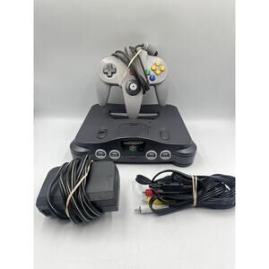 Nintendo 64 Console Bundle OEM Gray Controller & Cords Tested Working!